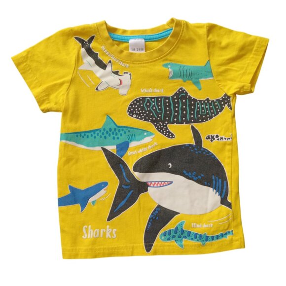 🎯 10 for $10 / Boys 18-24 Months Yellow Sharks T-Shirt - Picture 3 of 8